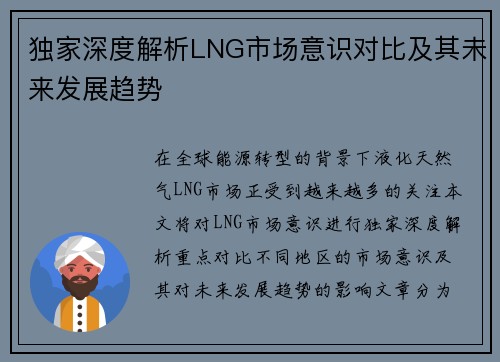 独家深度解析LNG市场意识对比及其未来发展趋势
